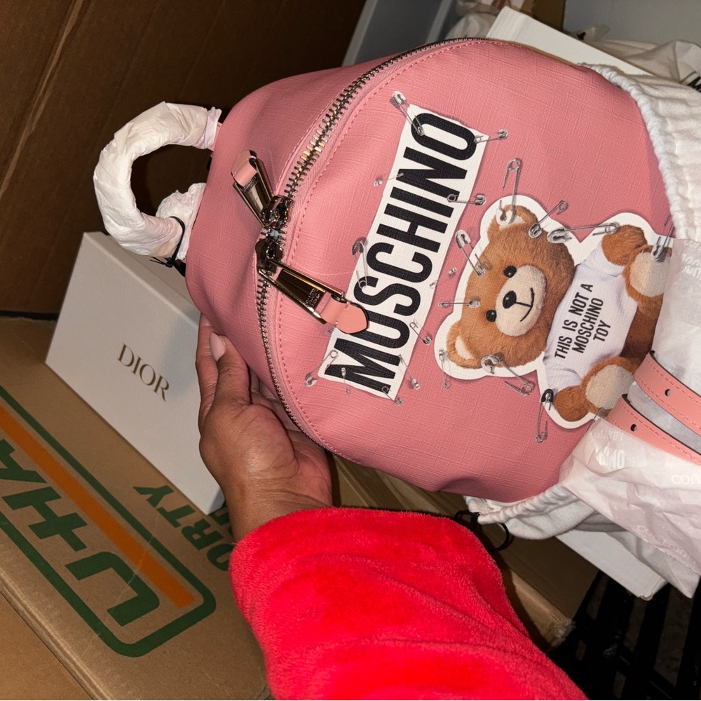 Moschino Pink Backpack with Bear Graphic
